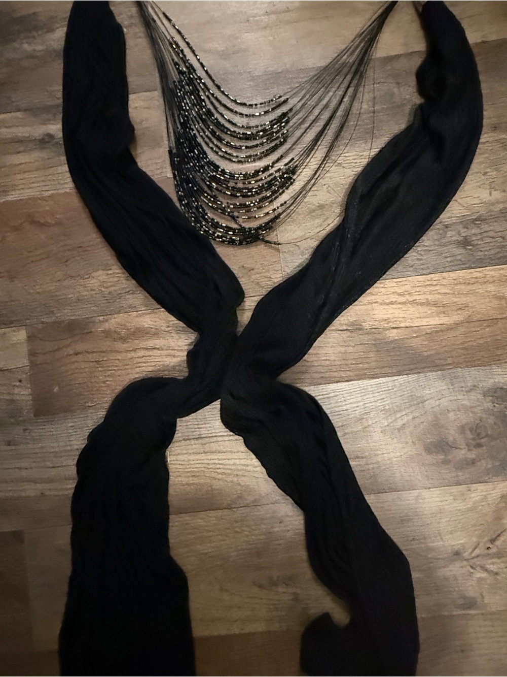 Vintage Beaded Scarf Necklace • Multi-Strand Statement Bib - Picture 7 of 11